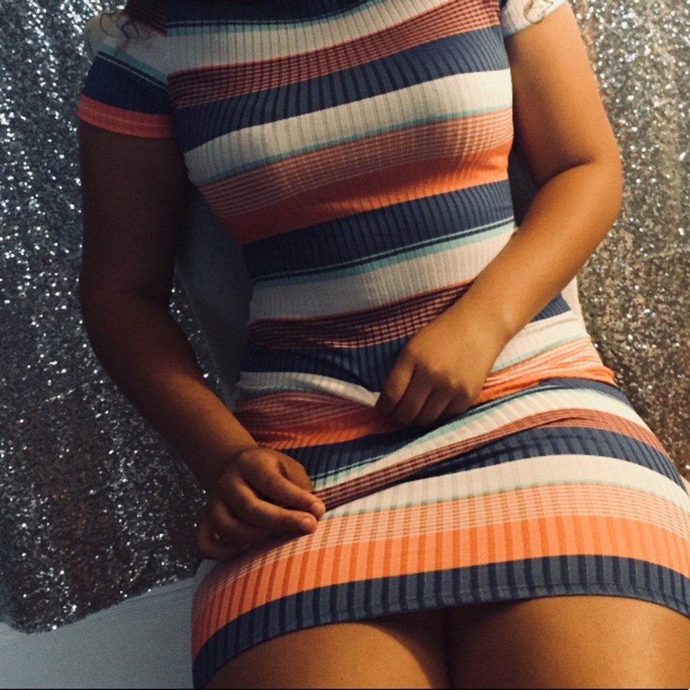 Striped pastel fashion nova body on midi dress